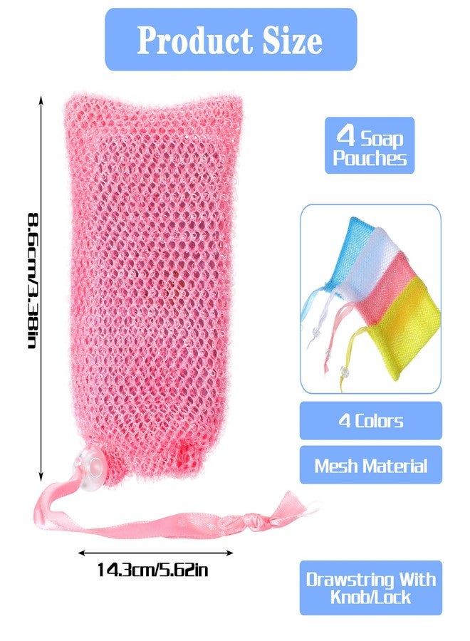 ADLABLD Exfoliating Soap Bags for Shower, 4Packs Exfoliating Soap Bar Bag with Drawstring Travel Soaps Bar Bags, Drawstring Wash Bag (4 Colors, 5.5 x 3.5 in) - Image 2